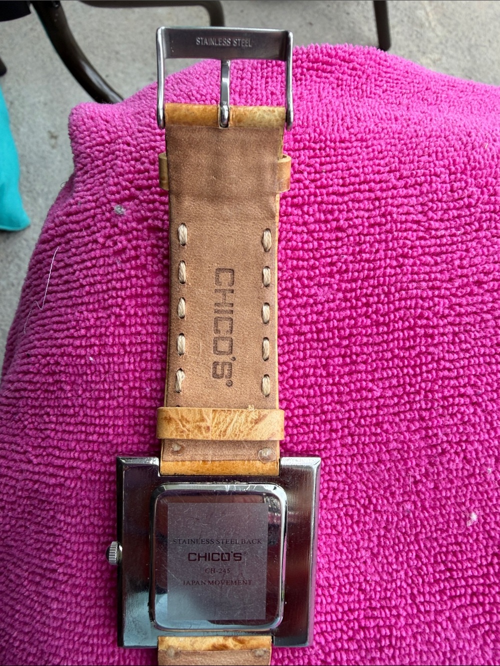 Chico's Square Face Watch with Tan Leather Strap and Blue Hands - Picture 6 of 7